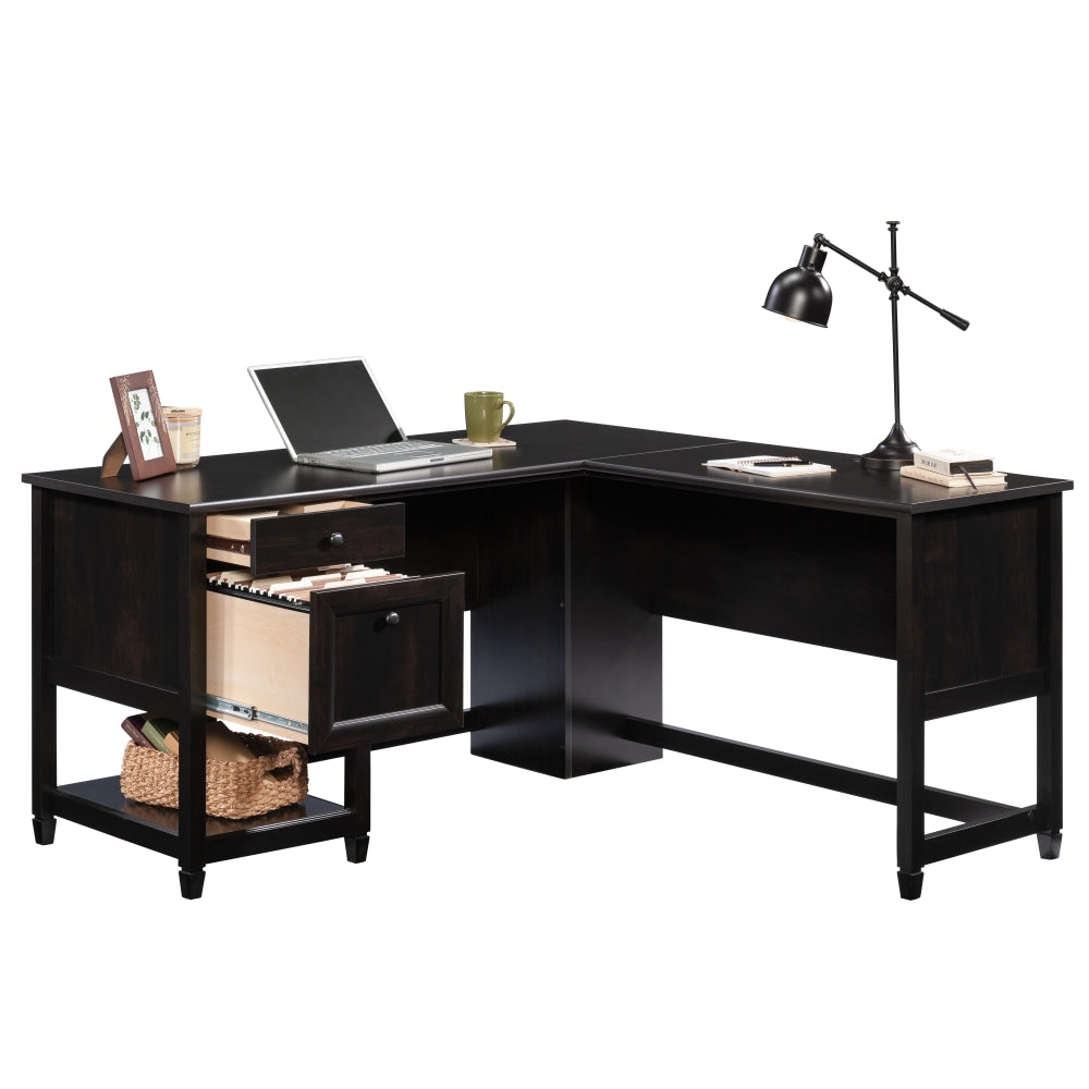 Sauder Edge Water 59inW L-Computer Desk With Drawers, Estate Black