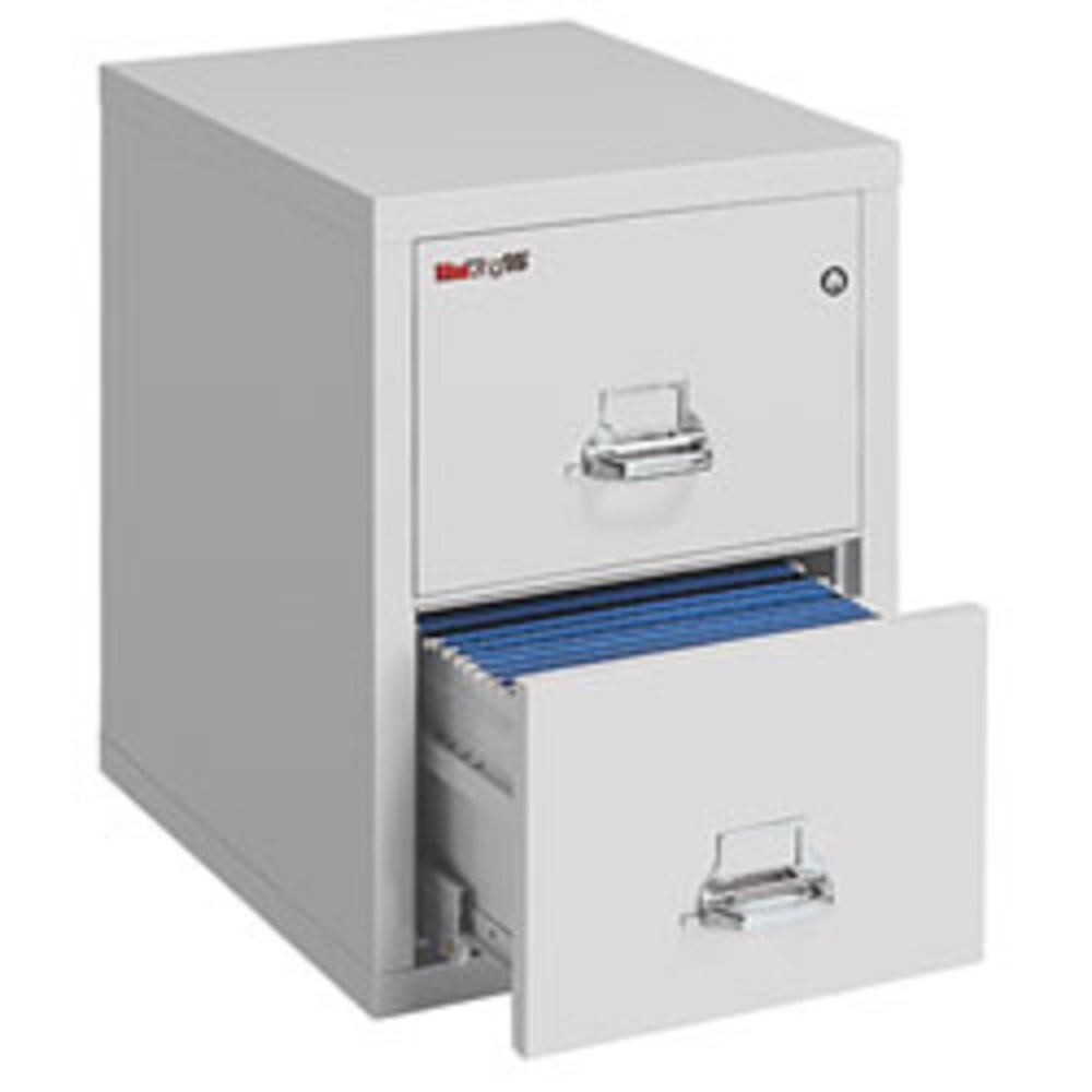 FireKing 25inD Vertical 2-Drawer Letter-Size Fireproof File Cabinet, Metal, Platinum, White Glove Delivery