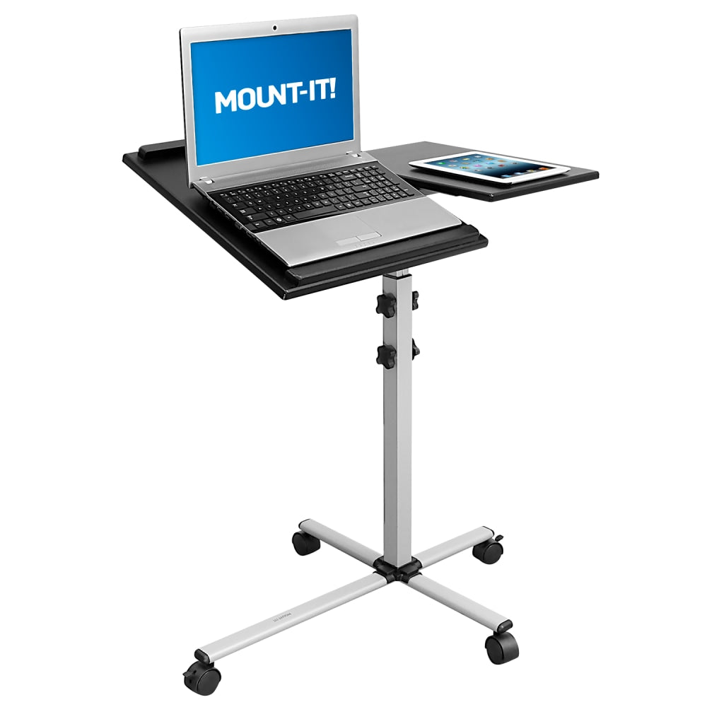 Mount-It! MI-7945 Rolling Laptop Tray And Projector Cart, 26inH x 24inW x 3inD, Black