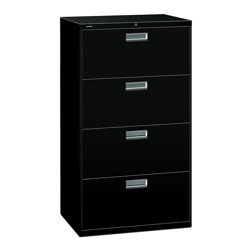 HON 600 30inW x 19-1/4inD Lateral 4-Drawer File Cabinet With Lock, Black