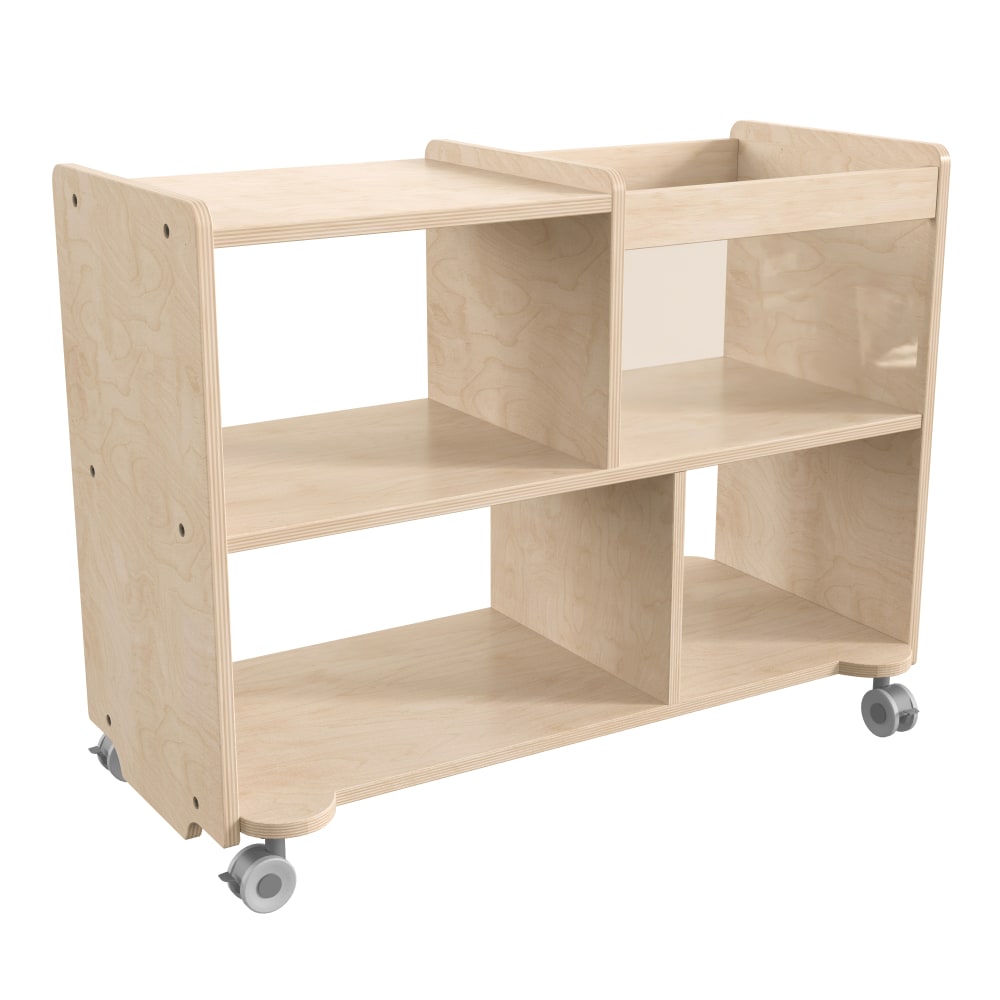 Flash Furniture Bright Beginnings Commercial Double-Sided Space Saving Wood Mobile Storage Cart With Locking Casters, 24-1/2inH x 31-1/2inW x 15-3/4inD, Beech