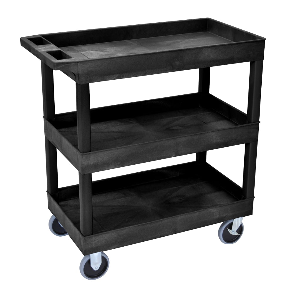 Luxor E-Series 3-Shelf Tub Cart, 37 1/4inH x 32inW x 18inD, Black