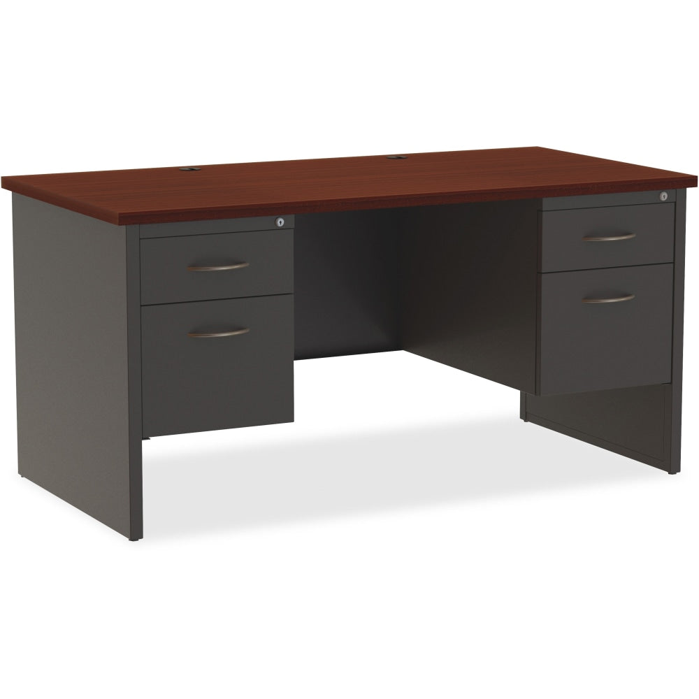 WorkPro Modular 60inW x 30inD Double-Pedestal Computer Desk, Charcoal/Mahogany