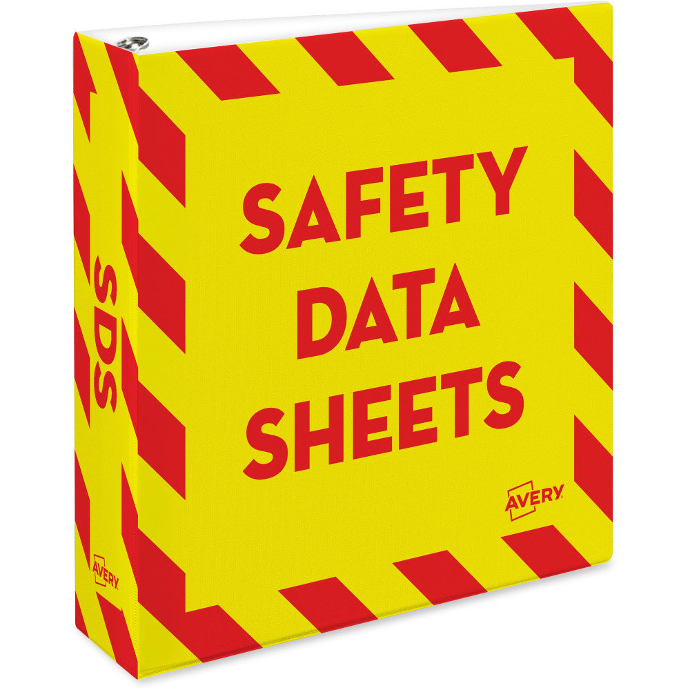 Avery Preprinted Safety Data Sheet 3-Ring Binder, 2in Rings, Yellow/Red