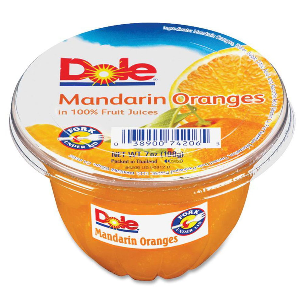 Dole Fruit Cups, Mandarin Oranges, 7 Oz, Carton Of 12