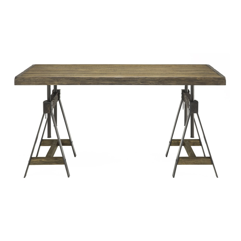 Coast to Coast Adjustable Dining Table/63inW Writing Desk, Camden Distressed Brown