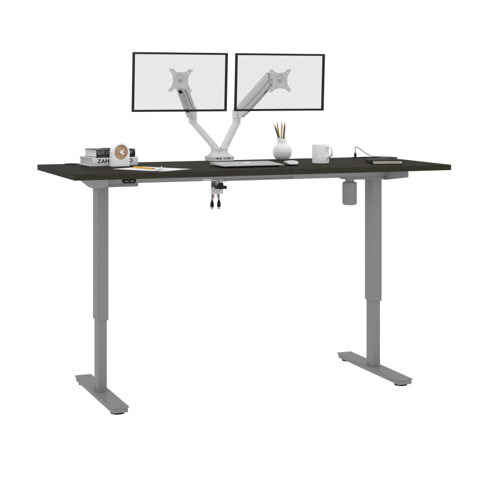 Bestar Upstand Electric 72inW Standing Desk With Dual Monitor Arm, Deep Gray