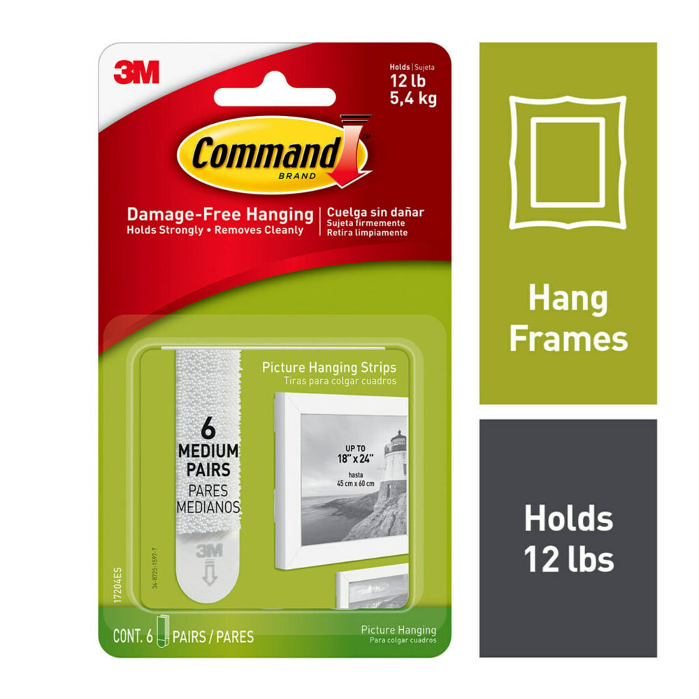 Command Medium Picture Hanging Strips, 6 Pairs (12 Command Strips), Damage Free Organizing of Dorm Rooms