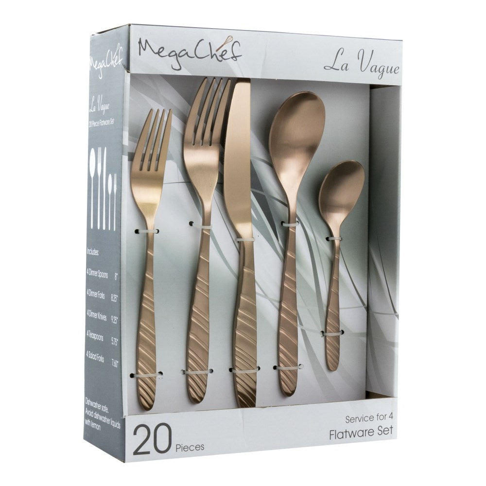 MegaChef La Vague 20-Piece Stainless-Steel Flatware Set, Rose Gold