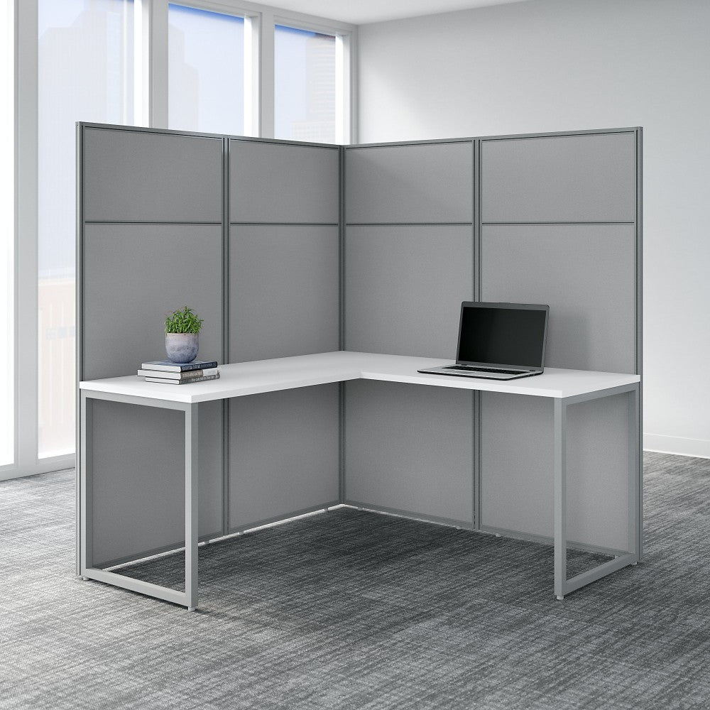 Bush Business Furniture Easy Office 60inW L-Shaped Cubicle Desk Workstation With 66inH Panels, Pure White/Silver Gray, Standard Delivery