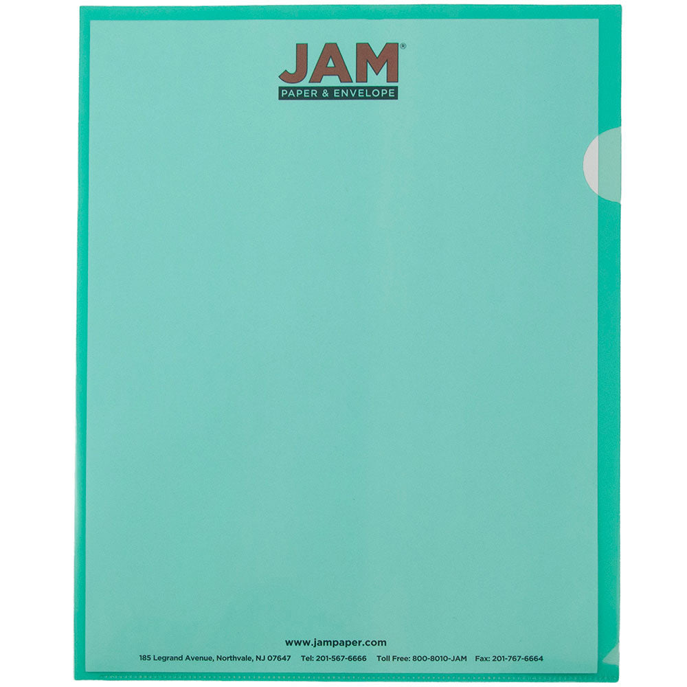 JAM Paper Plastic Sleeves, 9in x 11 1/2in, 1in Capacity, Green, Pack Of 12