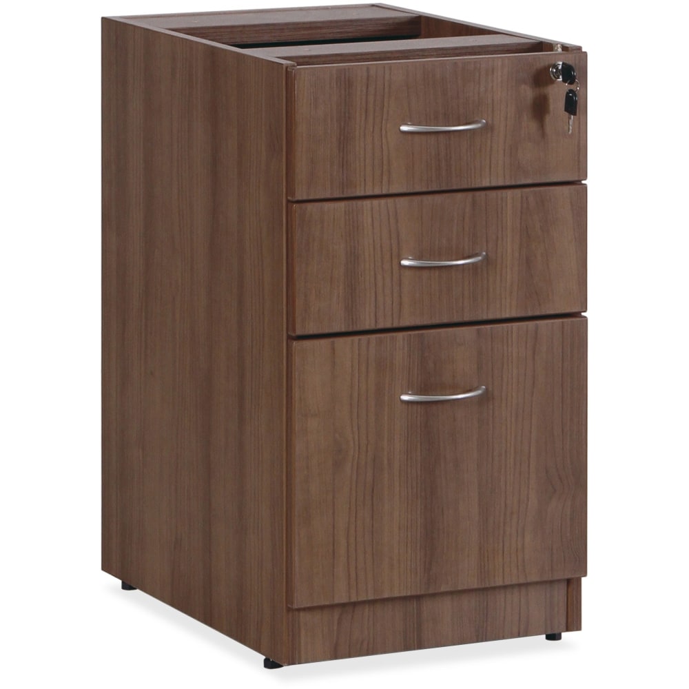 Lorell Essentials 16inW Vertical 3-Drawer Fixed Pedestal File Cabinet For Computer Desk, Walnut