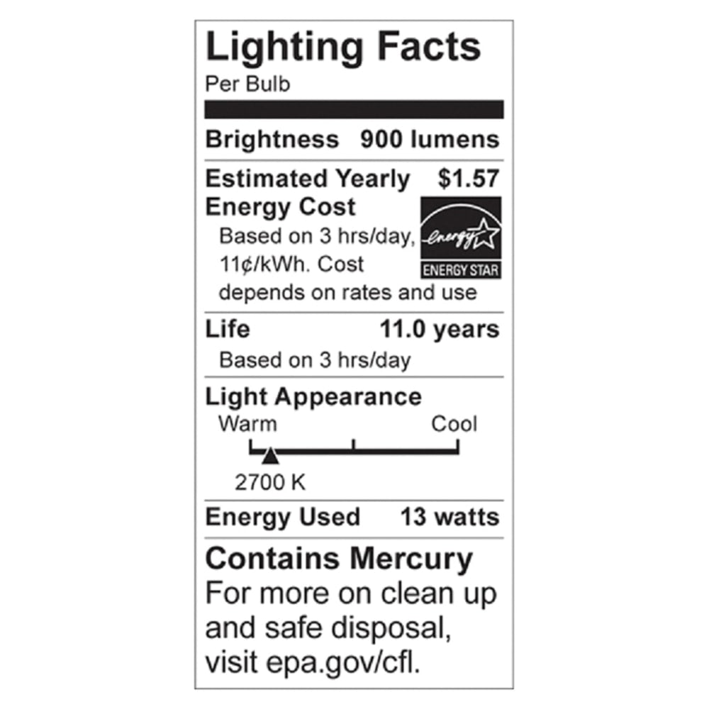 Satco 13-watt Fluorescent T2 Spiral CFL Bulb - 13 W - 60 W Incandescent Equivalent Wattage - 120 V AC - 900 lm - Spiral - T2 Size - White Light Color - E26 Base - 12000 Hour - 4400.3 deg.F (2426.8 deg.C) Color Temperature