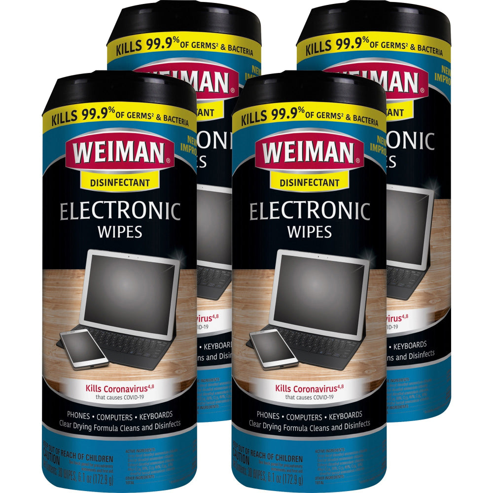 Weiman Products e-Tronic Wipes - For Multipurpose - Streak-free, Pre-moistened, Ammonia-free, Lint-free, Anti-static, Quick Drying - 30 / Can - 4 / Carton - White