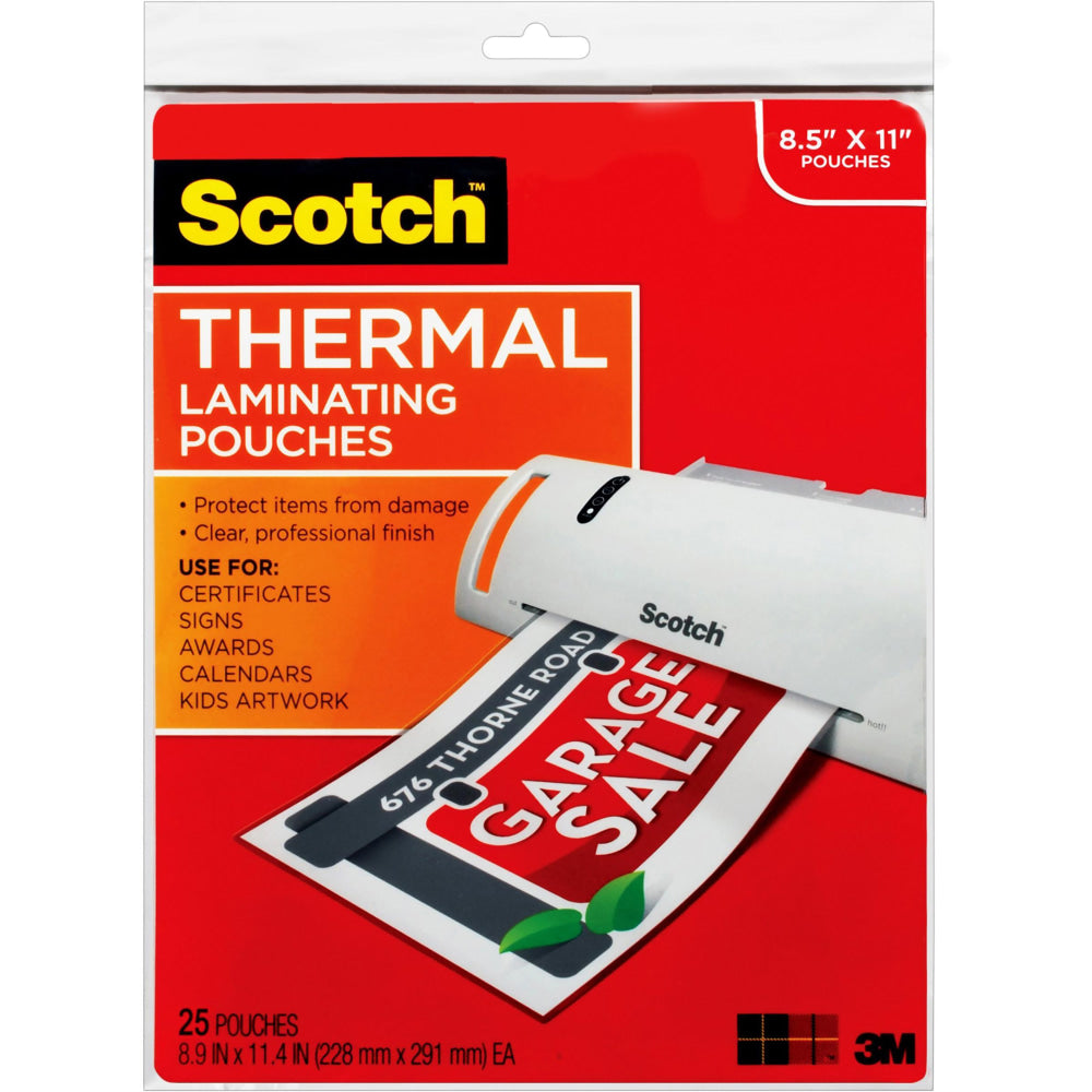 Scotch Thermal Laminating Pouches TP3854-25, 8-1/2in x 11in, Clear, Pack Of 25 Laminating Sheets