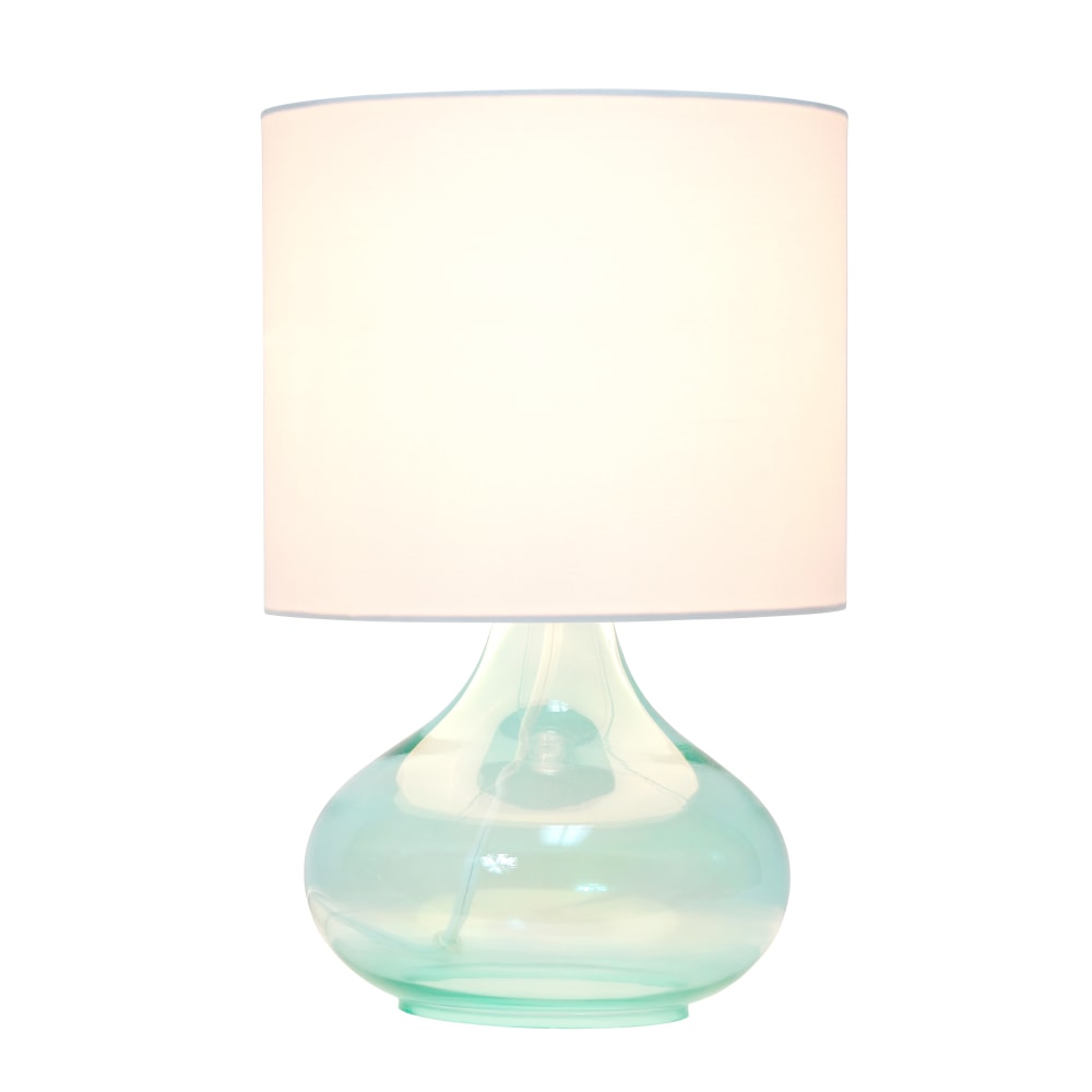 Simple Designs Glass Raindrop Table Lamp, 13-3/4inH, White Shade/Aqua Base