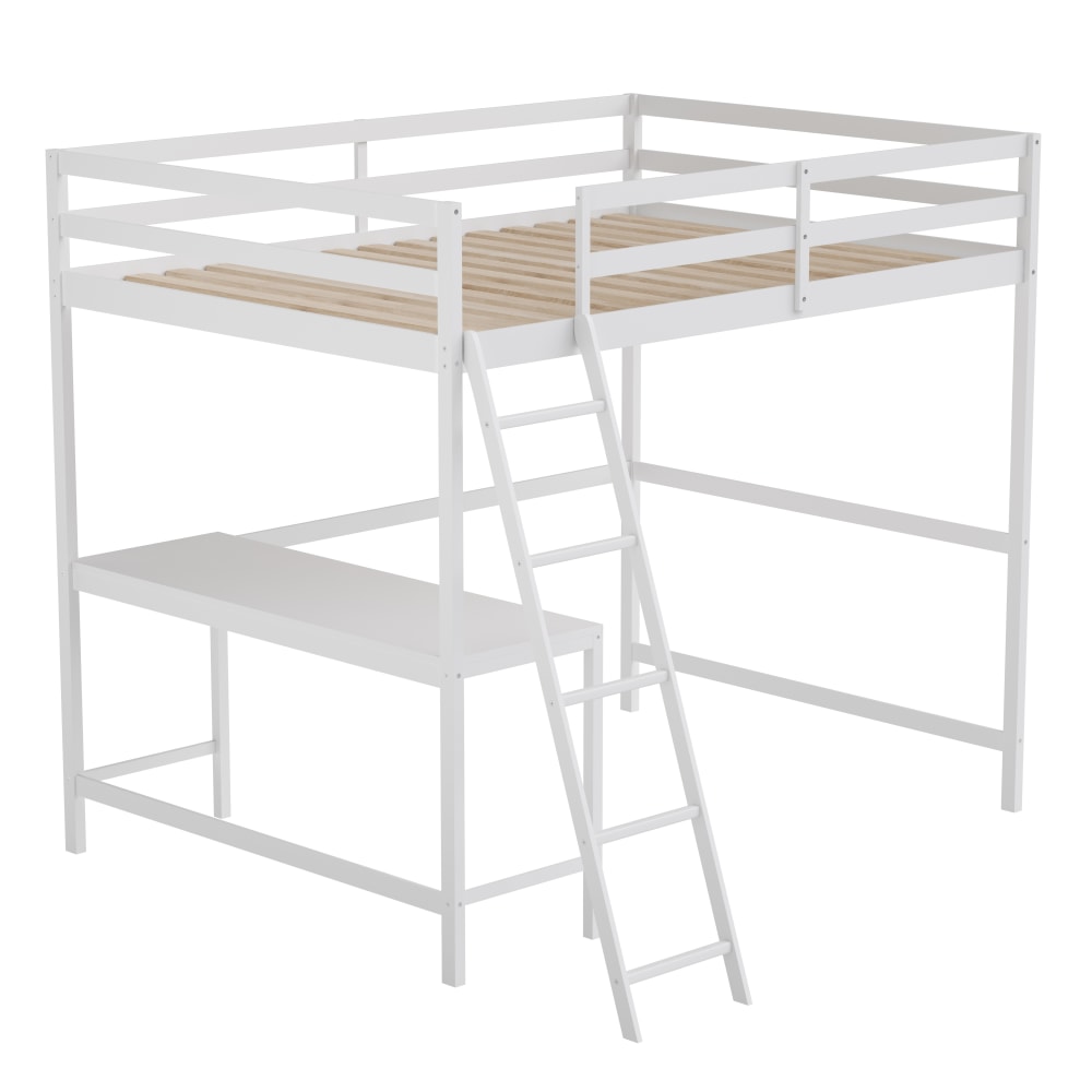 Flash Furniture Riley Loft Bed Frame With Desk, Full, 57-1/2inL x 78-3/4inW x 57-1/2inD, White