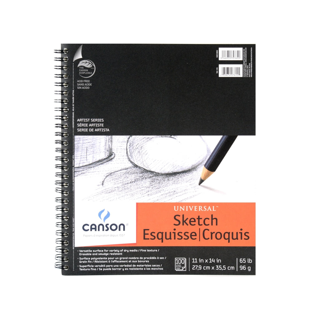 Canson Universal Heavyweight Sketch Pads, 11in x 14in, 100% Recycled, 100 Sheets Per Pad, Pack Of 2 Pads