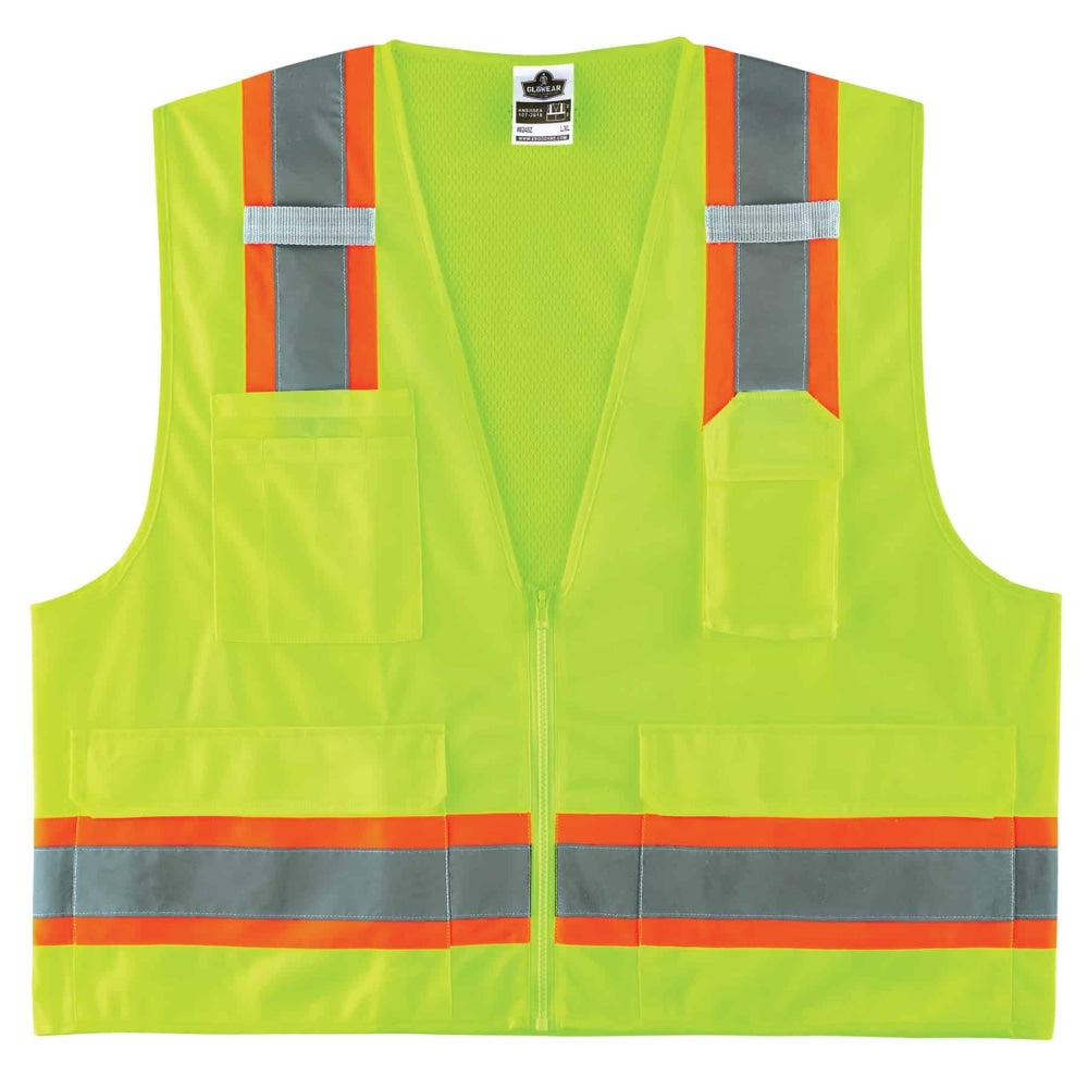 Ergodyne GloWear Safety Vest, 2-Tone Surveyors, Type-R Class 2, Large/X-Large, Lime, 8248Z