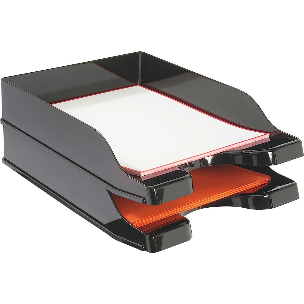 deflecto Docutray Multi-Directional Stackg Trays - 2 Tier(s) - 2.5in Height x 10.1in Width x 14in Depth - Desktop - Black - Polystyrene - 2 / Set