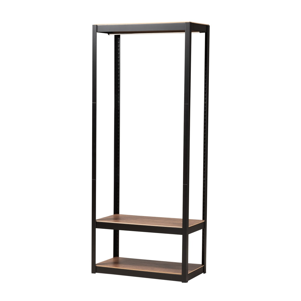 Baxton Studio Elton 3-Shelf Free-Standing Closet Storage Organizer, 76-13/16inH x 31-1/2inW x 15-13/16inD, Black/Brown