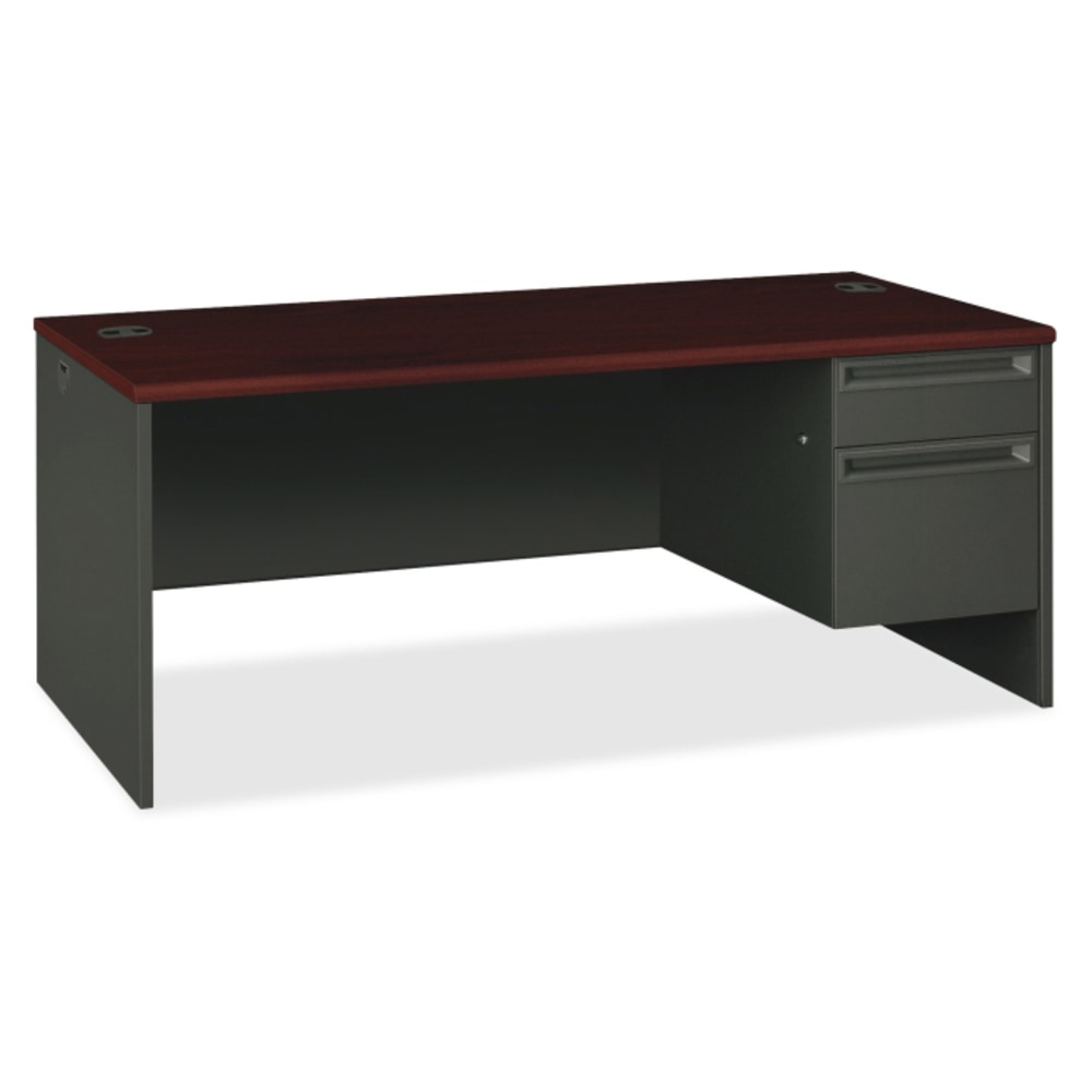 HON 38000 72inW Right-Pedestal Computer Desk, Mahogany/Charcoal