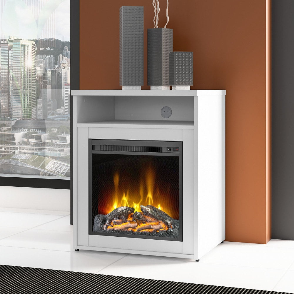 Bush Business Furniture Studio C 24inW Electric Fireplace With Shelf, White, Standard Delivery