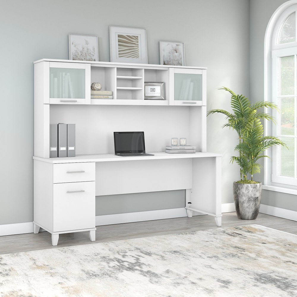 Bush Furniture Somerset Office Desk With Hutch, 72inW, White, Standard Delivery