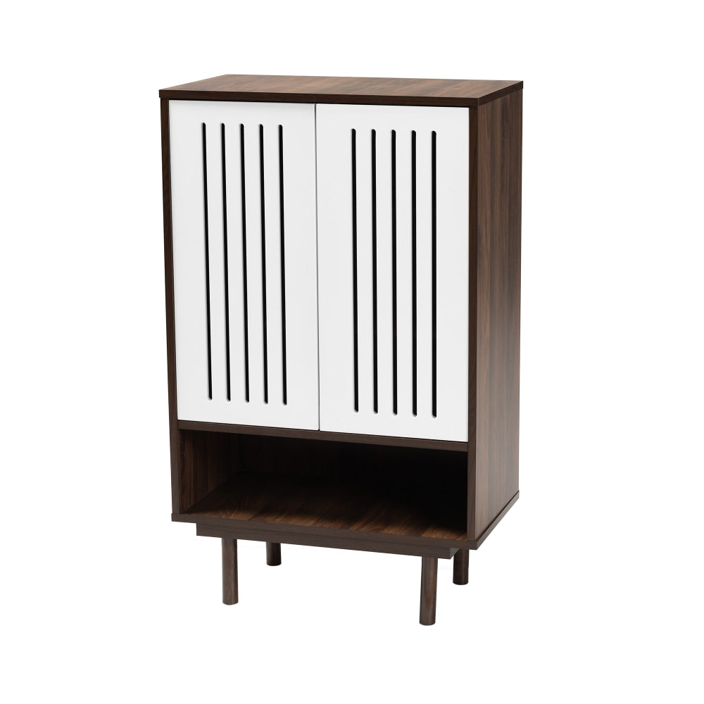 Baxton Studio Meike 2-Tone 2-Door Shoe Cabinet, Walnut/White