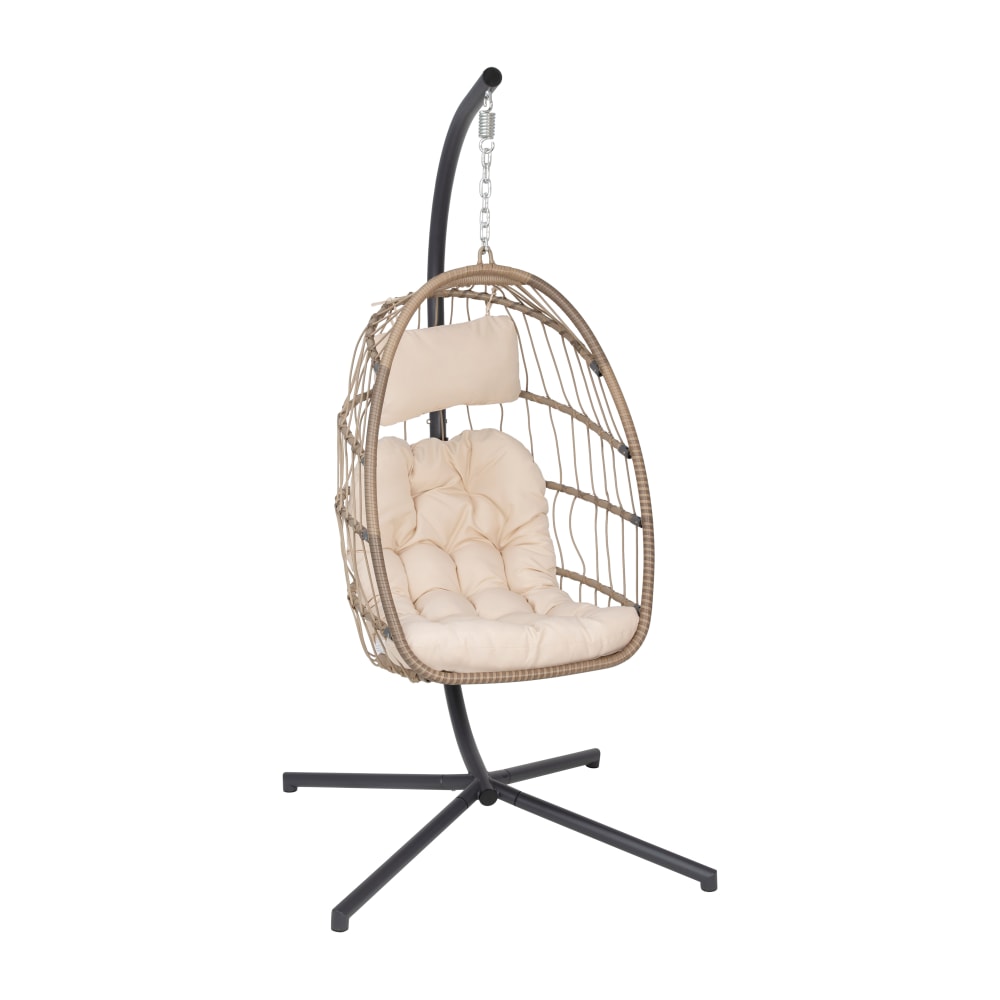 Flash Furniture Cleo Patio Hanging Egg Hammock Chair With Stand, Natural/Black