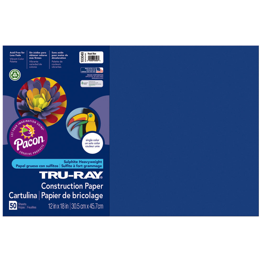 Tru-Ray Construction Paper, 50% Recycled, 12in x 18in, Royal Blue, Pack Of 50