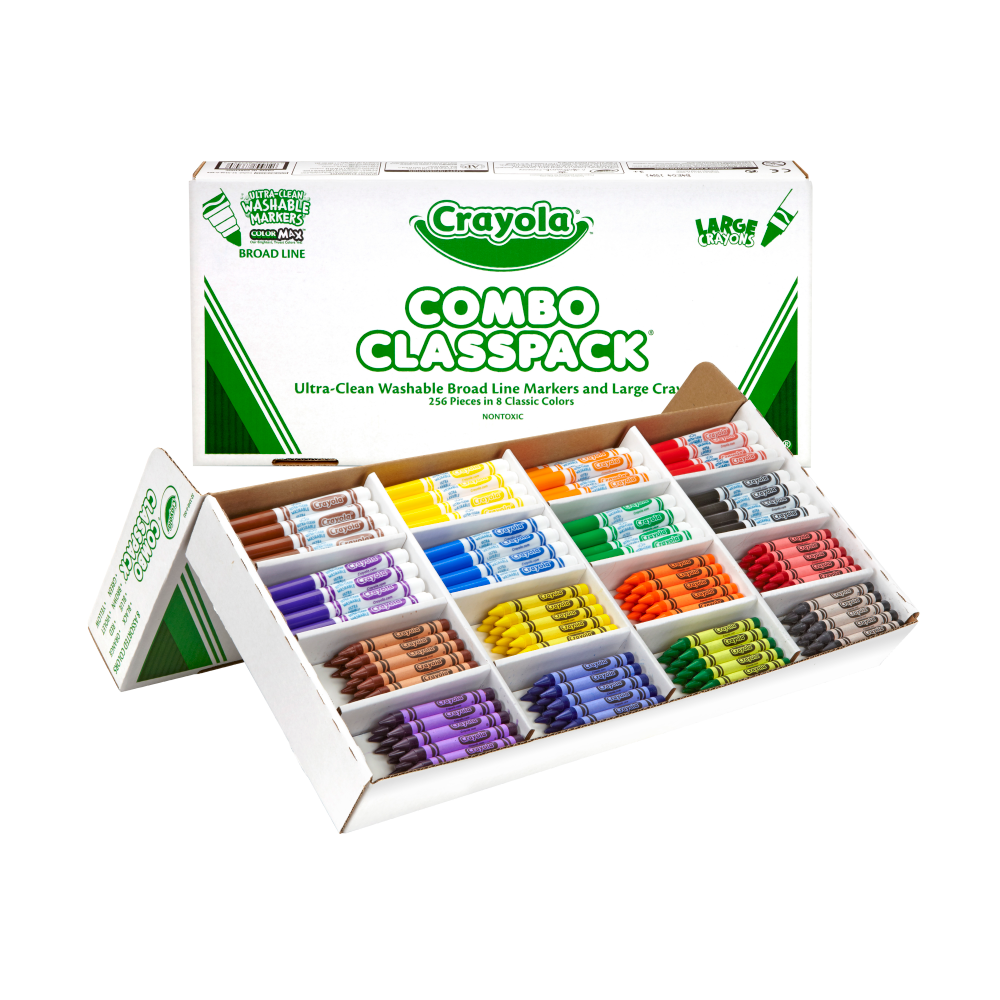 Crayola Crayons And Washable Markers Classpack, Large Size, Assorted Colors, Box Of 256