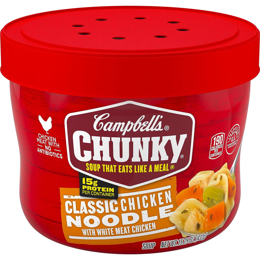 Campbells Chunky Classic Chicken Noodle Soup Bowls, 15.25 Oz, Case Of 8 Bowls