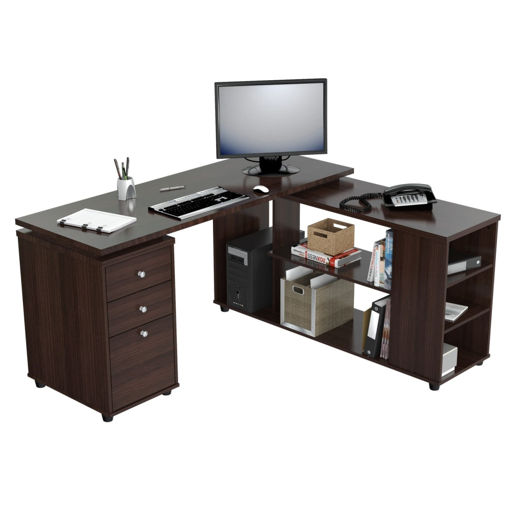 Inval 60inW L-Shaped Corner Desk Computer Workstation, Espresso-Wengue