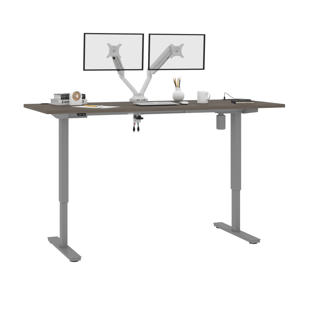 Bestar Upstand Electric 72inW Standing Desk With Dual Monitor Arm, Bark Gray