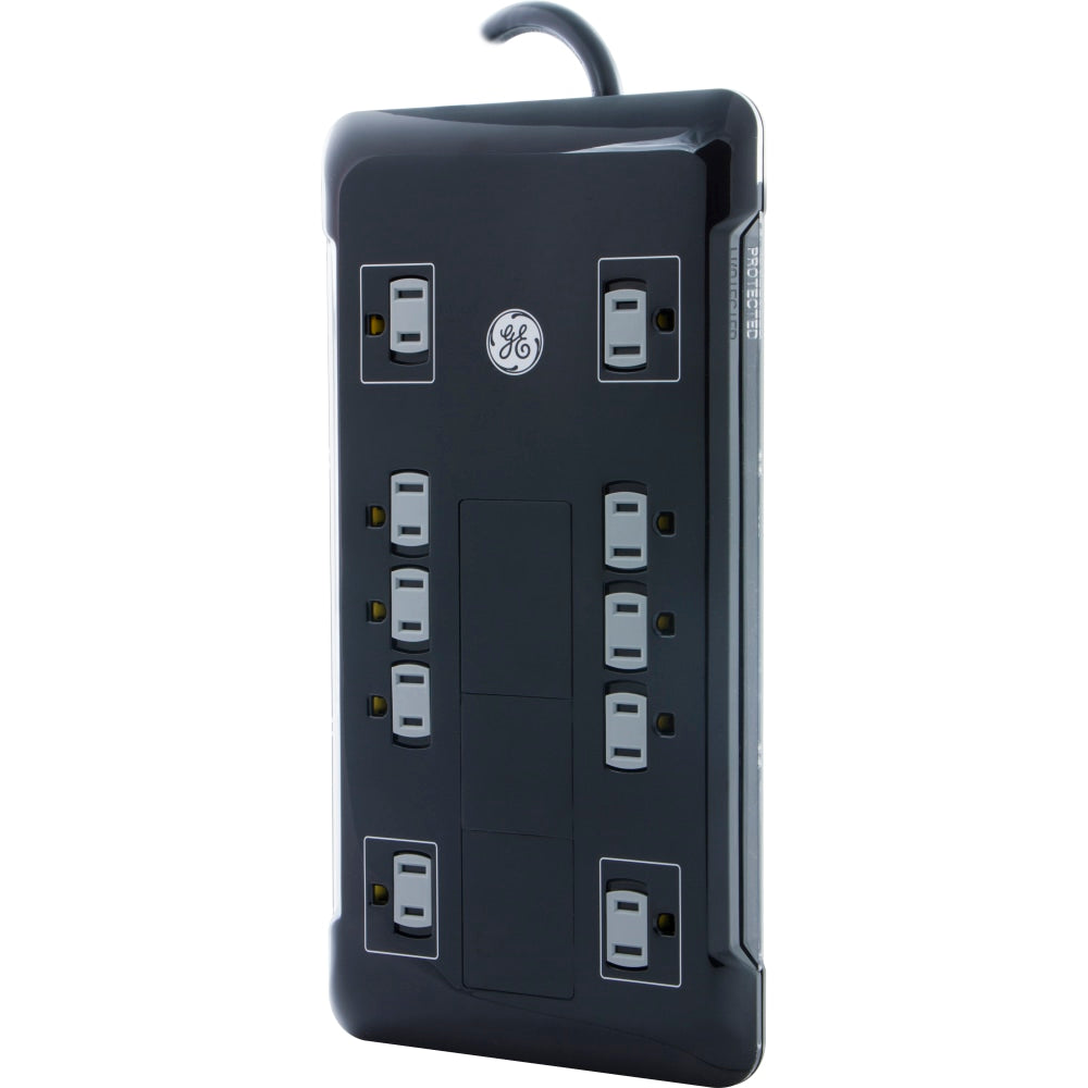 GE UltraPro 12 Outlet Surge Protector with 2 USB Tether, 8 ft Long Cord, 4320 Joules, Outlet Safety Covers, Black, 11824