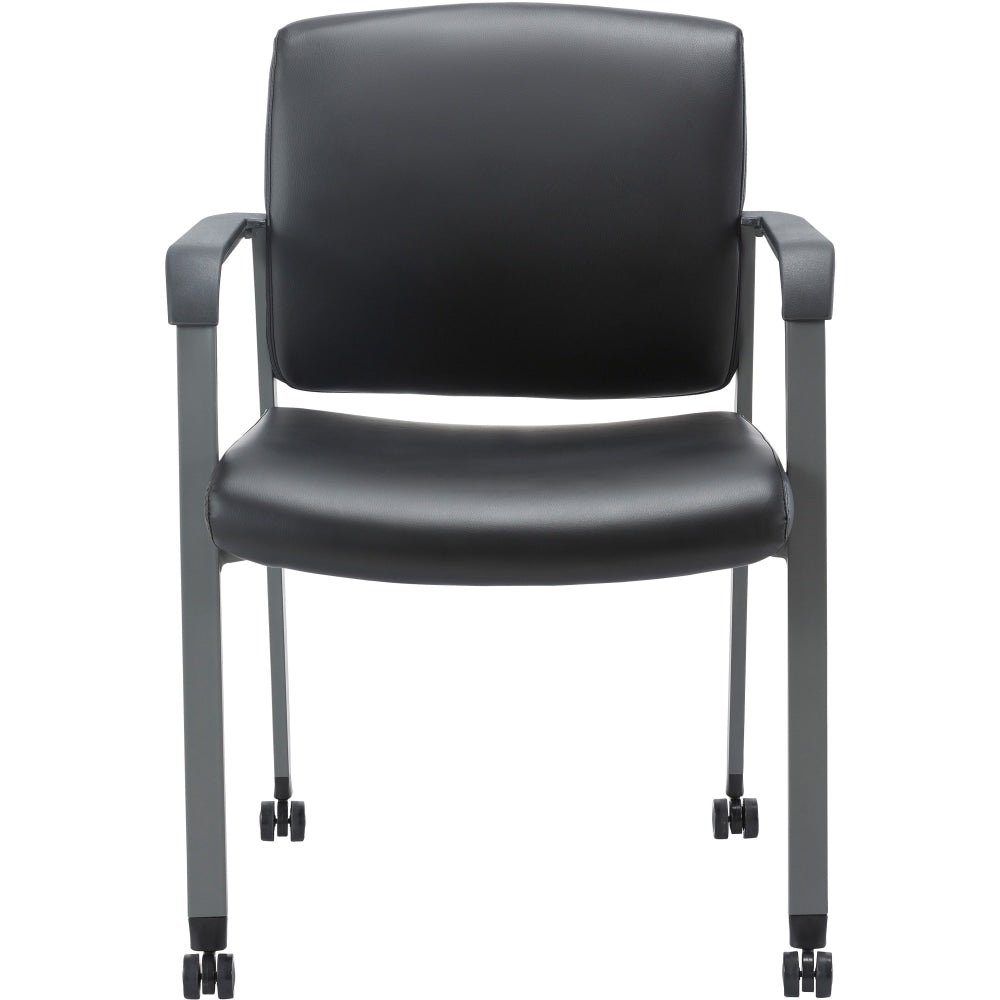 Lorell Healthcare Upholstery Guest Chair with Casters - Vinyl Seat - Vinyl Back - Steel Frame - Square Base - Black - Armrest - 1 Each