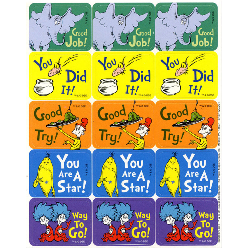 Eureka Success Stickers, Dr. Seuss, 120 Stickers Per Pack, Set Of 12 Packs