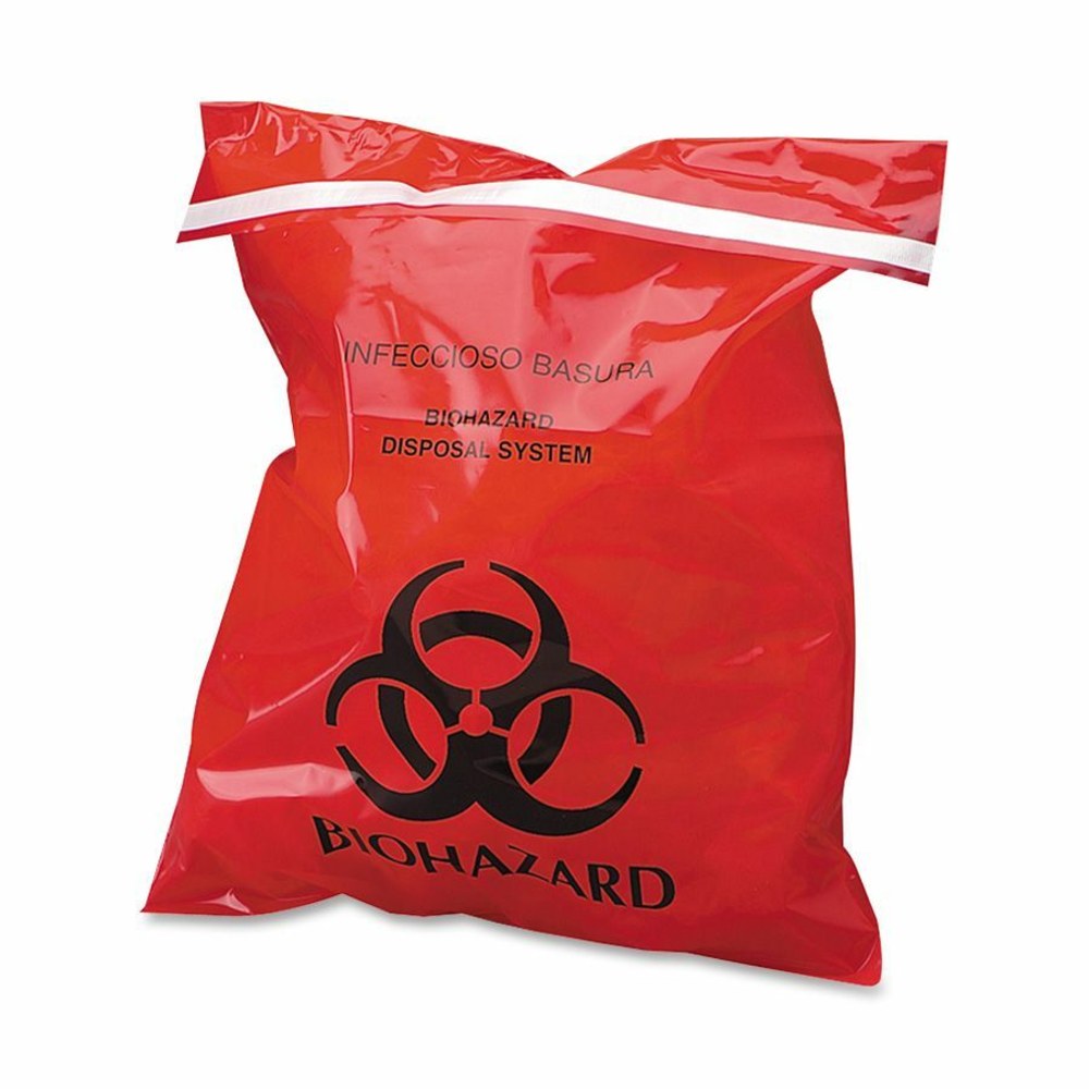 Unimed Stick-On Biohazard Infectious Waste Bags, 1.4 Quarts, Red, Box Of 100