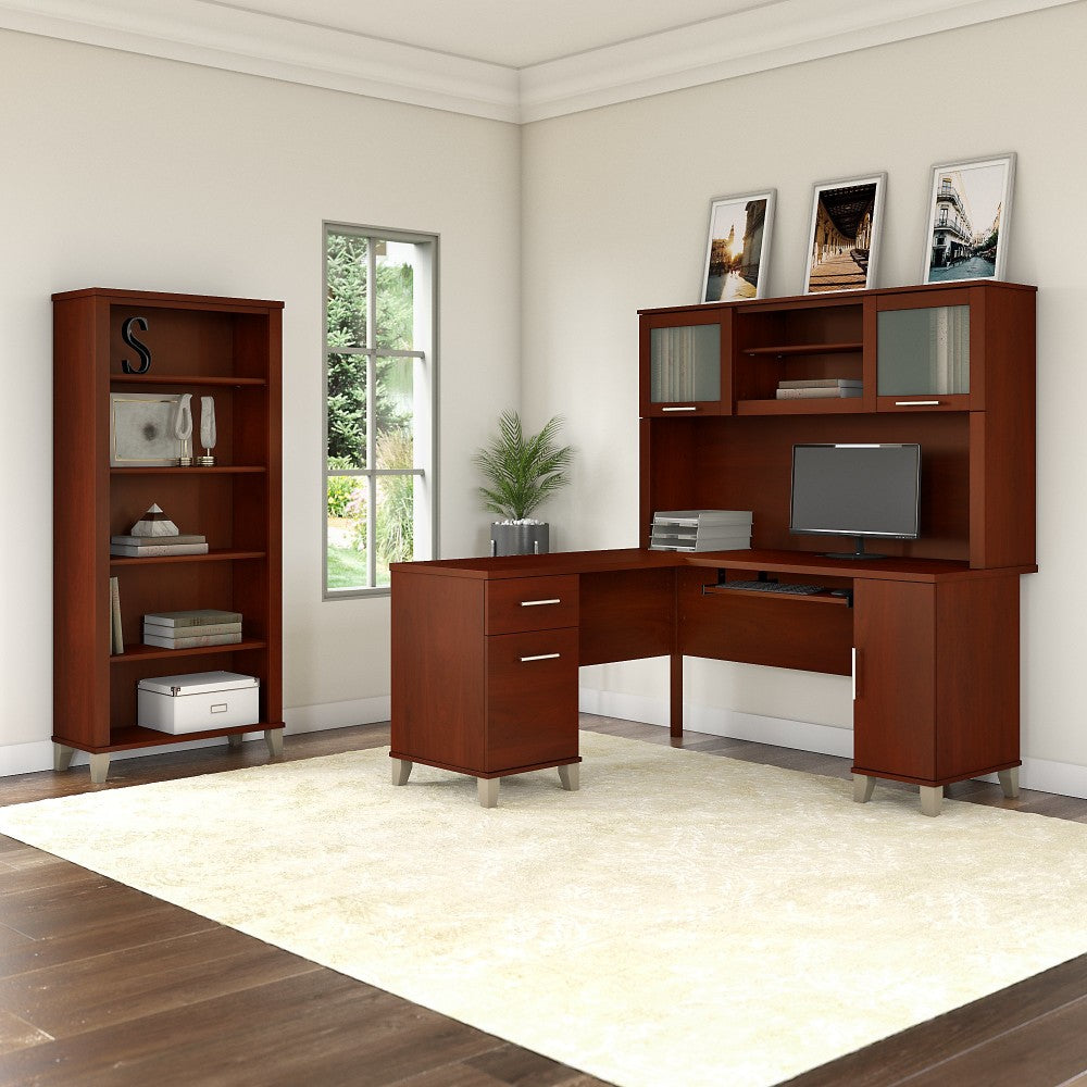 Bush Furniture Somerset L Shaped Desk With Hutch And 5 Shelf Bookcase, 60inW, Hansen Cherry, Standard Delivery