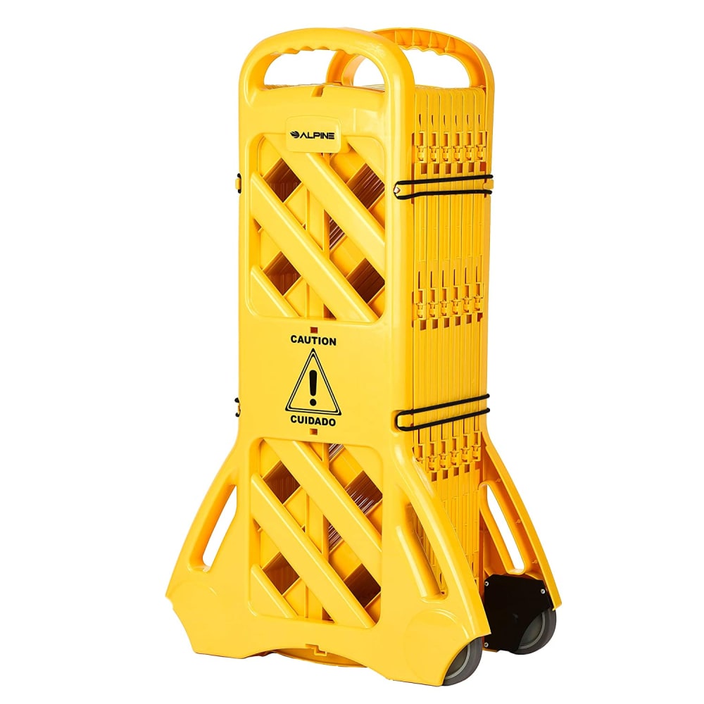 Alpine Industries Expandable Portable Fence Barrier Safety Barricades, 13ft, Yellow, Pack Of 2 Barricades