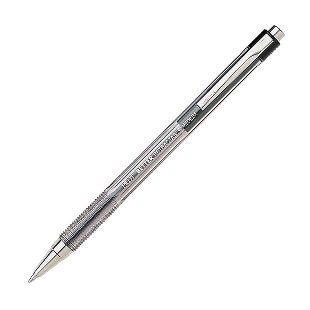 Pilot Better Retractable Ballpoint Pens, Medium Point, 1.0 mm, Translucent Black Barrel, Black Ink, Pack Of 12 Pens