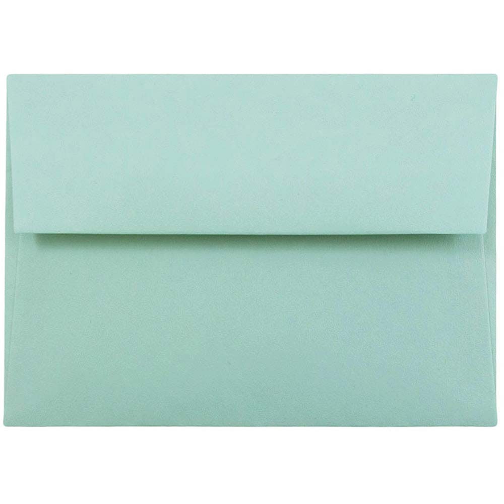 JAM Paper Stationery Set, 5 1/4in x 7 1/4in, Set Of 25 White Cards And 25 Aqua Envelopes