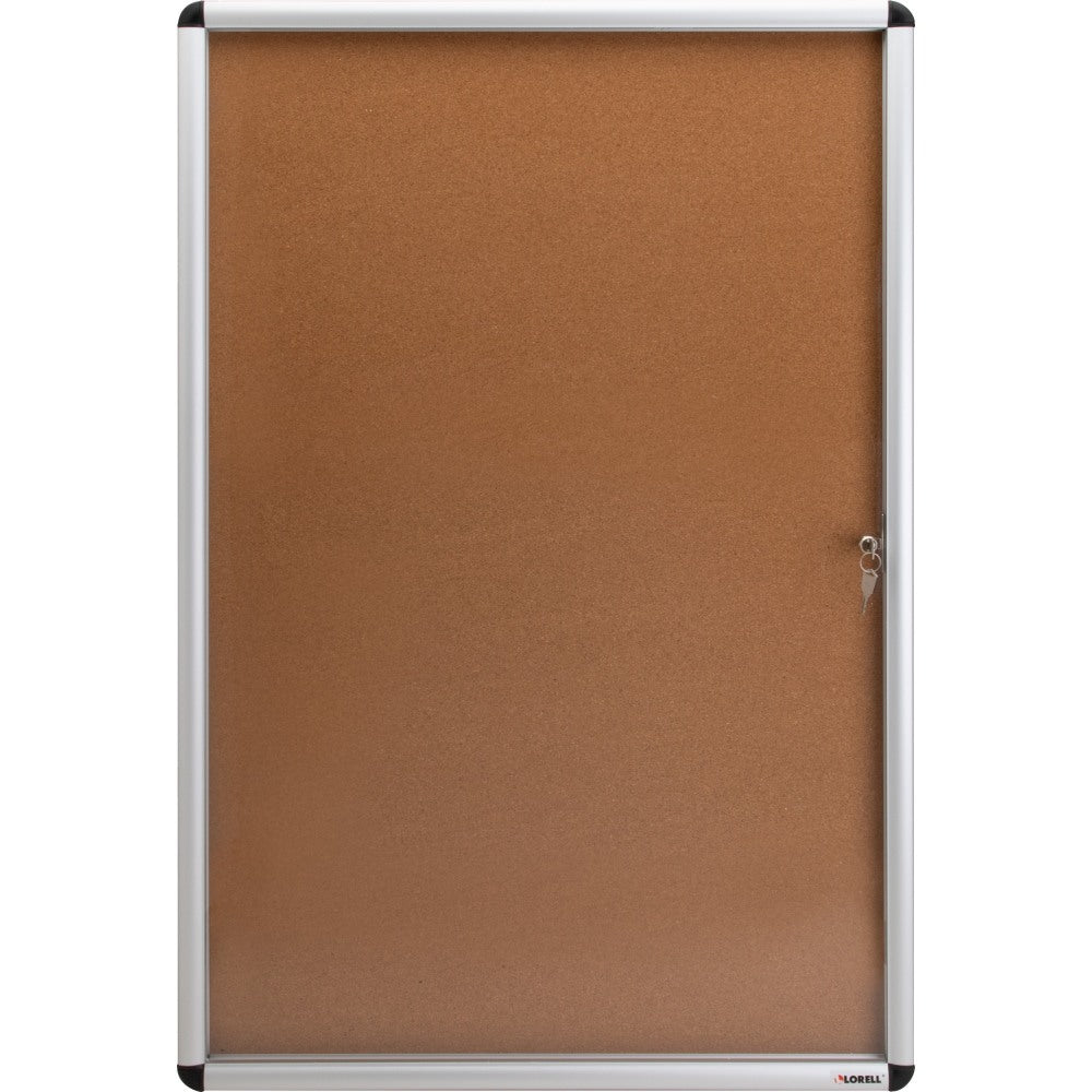 Lorell Enclosed Cork Bulletin Board, 36in x 24in, Silver Aluminum Frame