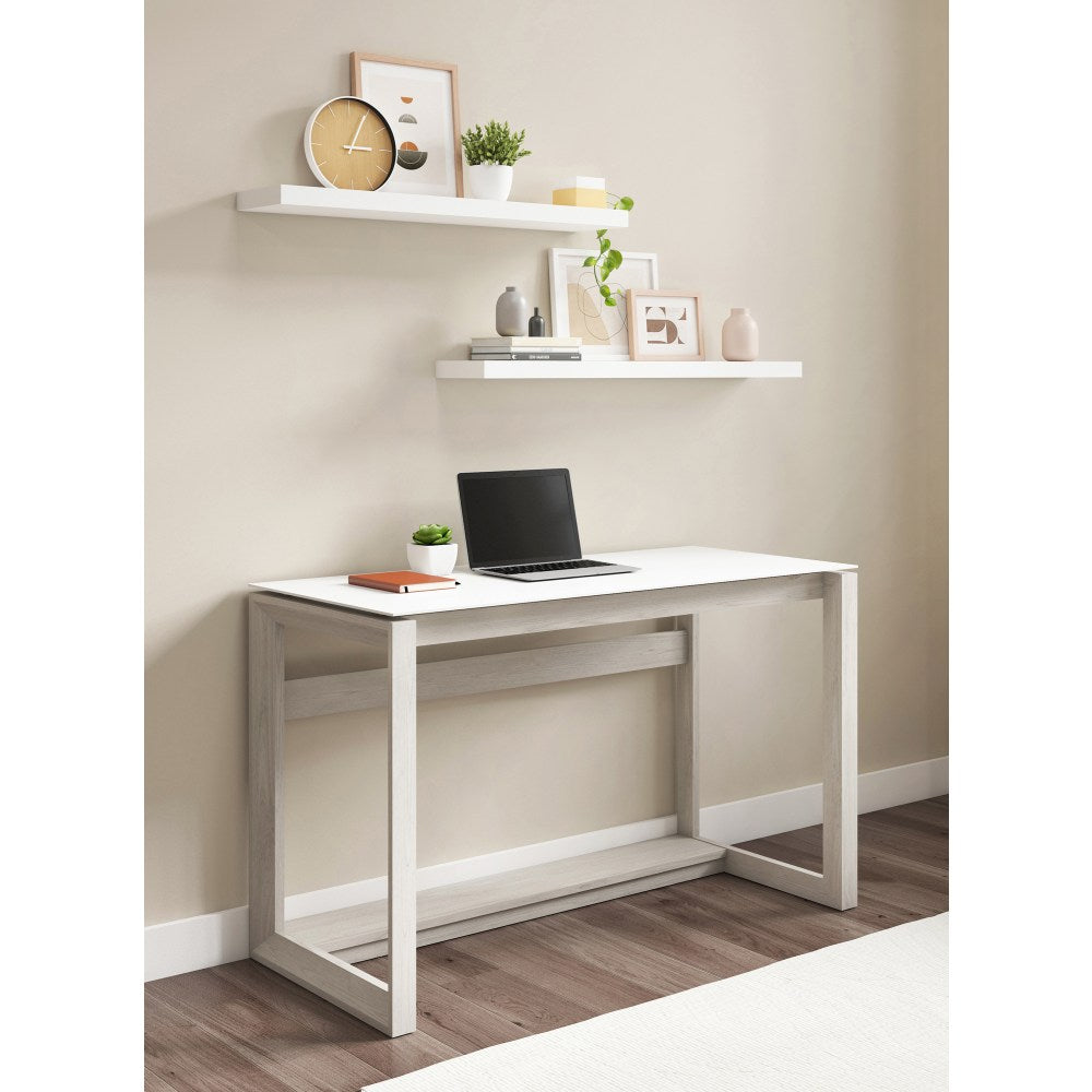 Whalen Cecile 48inW Writing Desk, Snowdrift White/White Oak