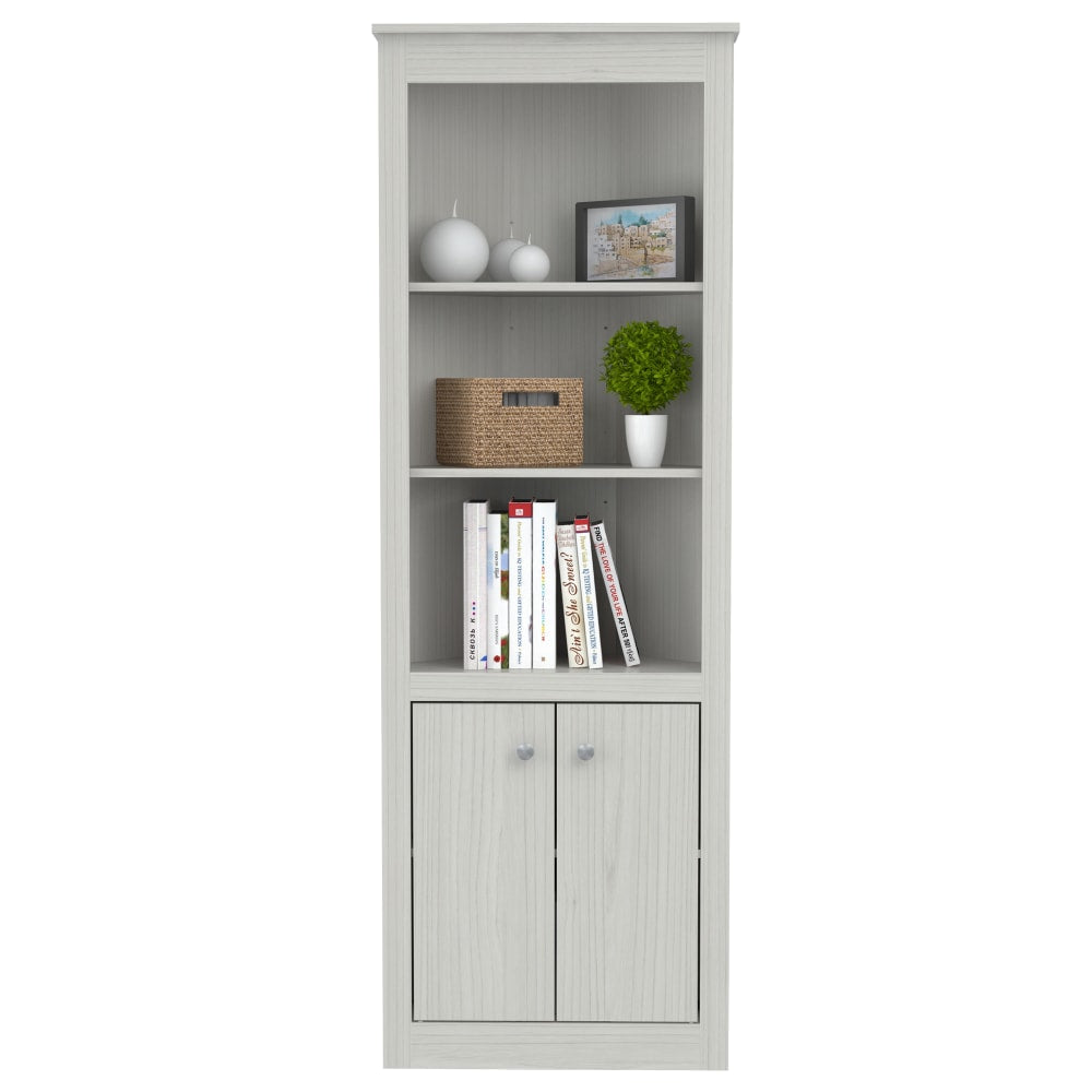 Inval 70inH 5-Shelf Corner Bookcase With 2-Doors, Washed Oak