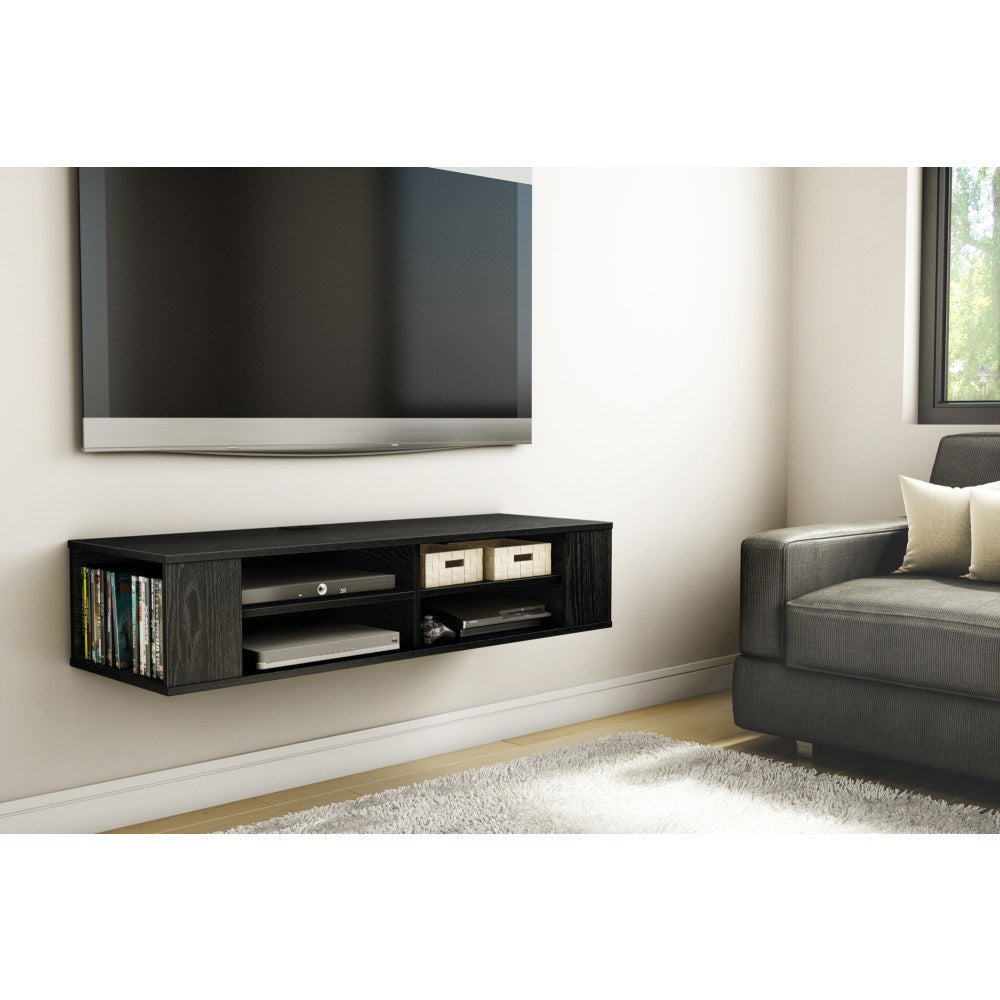 South Shore City Life Wall Mounted Media Console, Black Oak