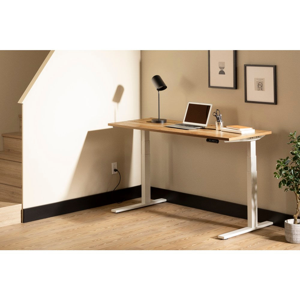 South Shore Ezra Electric Adjustable-Height Standing Desk, 48-3/4inH x 59-1/2inW x 27-1/2inD, Nordik Oak/White