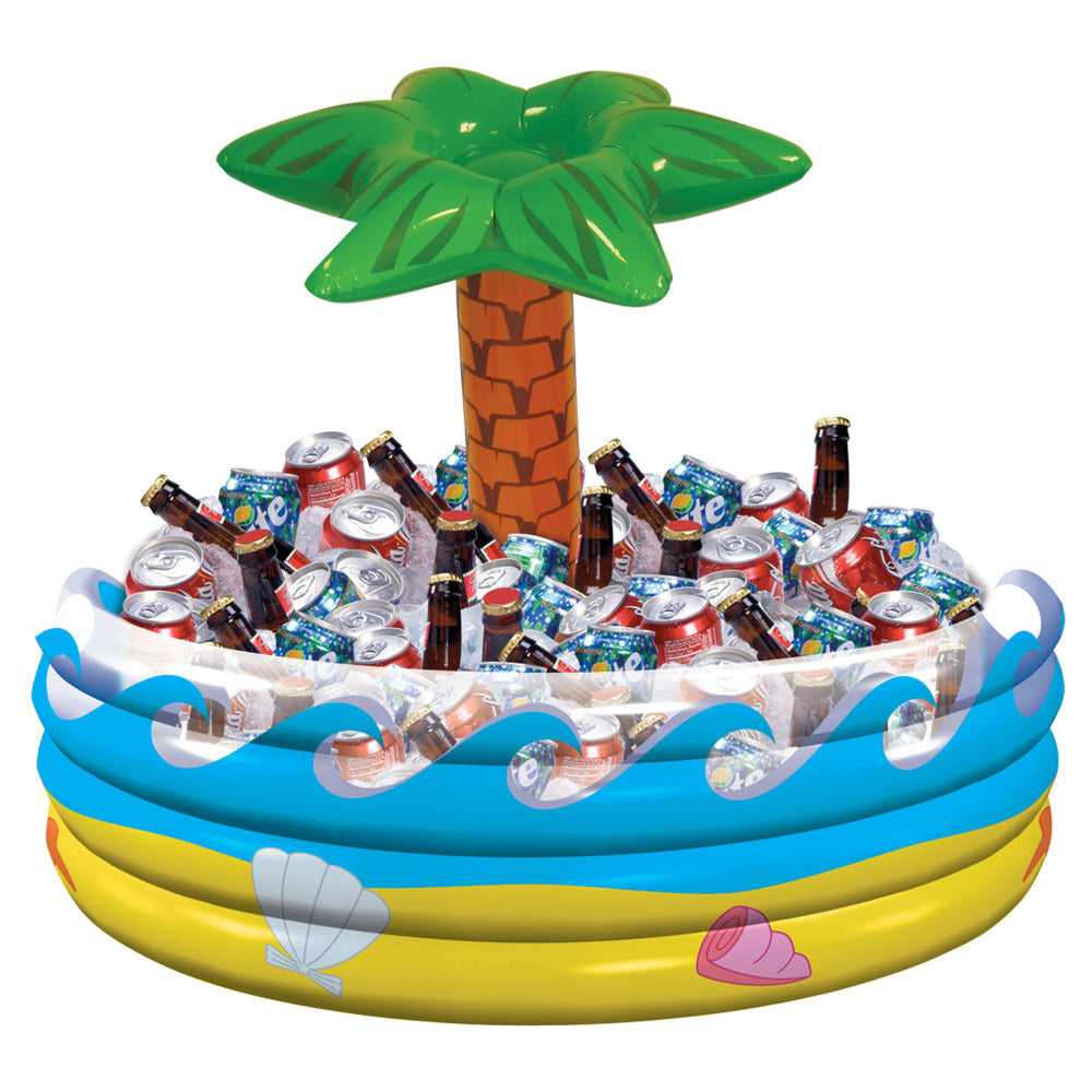 Amscan Summer Luau Tropical Palm Tree Inflatable Cooler, 14in x 29-1/2in, Multicolor