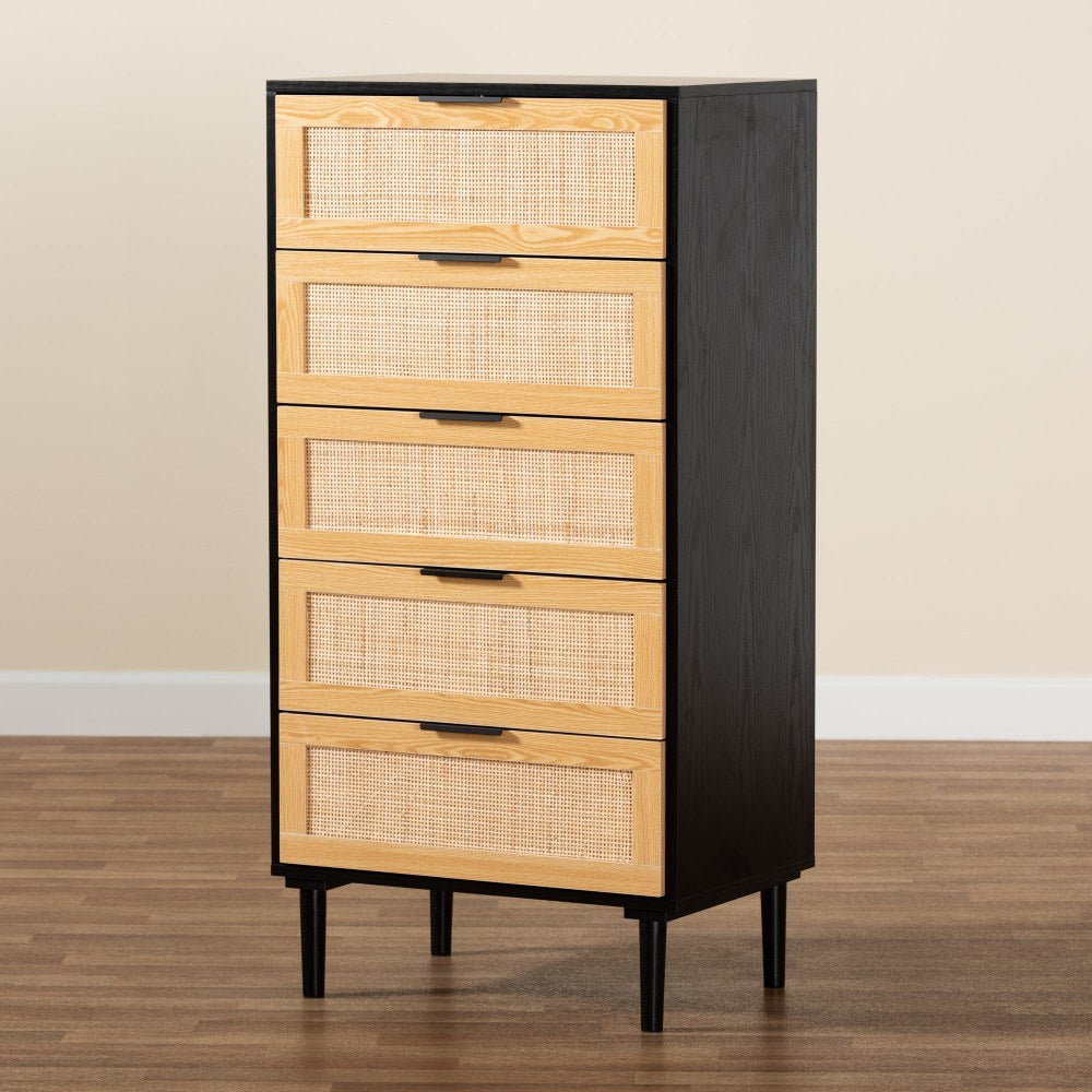 Baxton Studio Maureen 24inW 5-Drawer Storage Cabinet, Espresso/Natural Brown